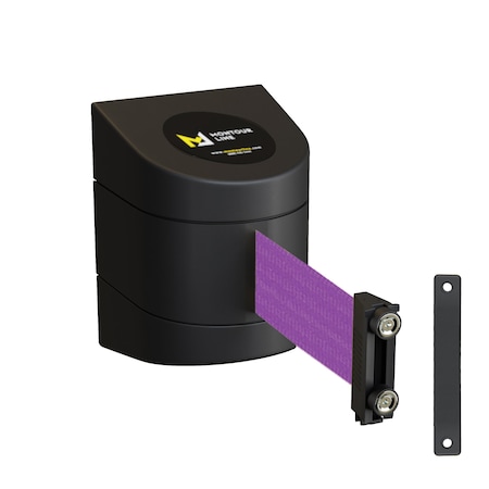 Retractable Belt Barrier Black Magnetic Wall Mount 20' Purple Belt (M)